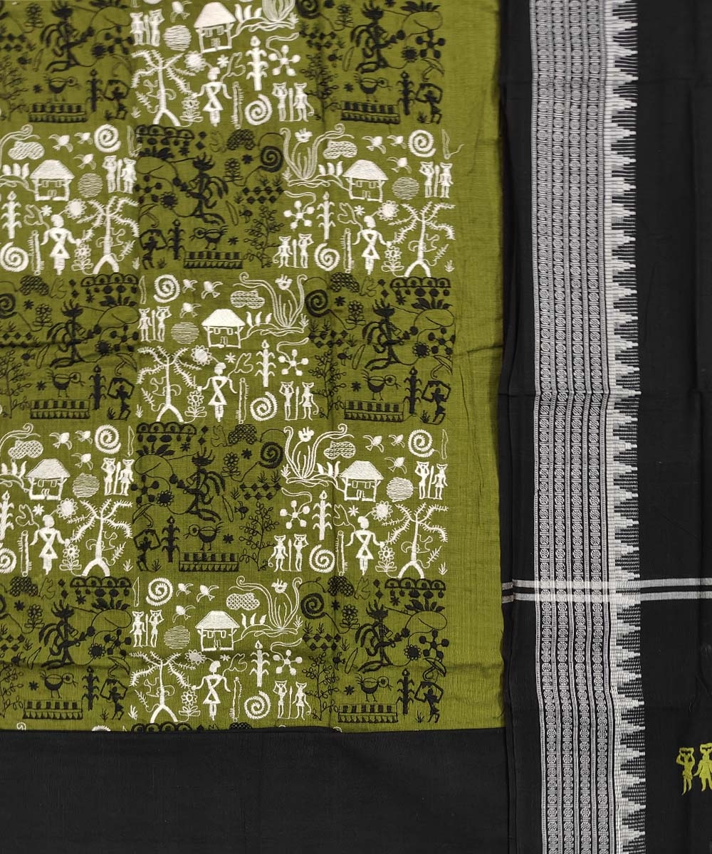 Olive Green Black Nuapatna Handwoven Single Ikat Suit Set Image 2