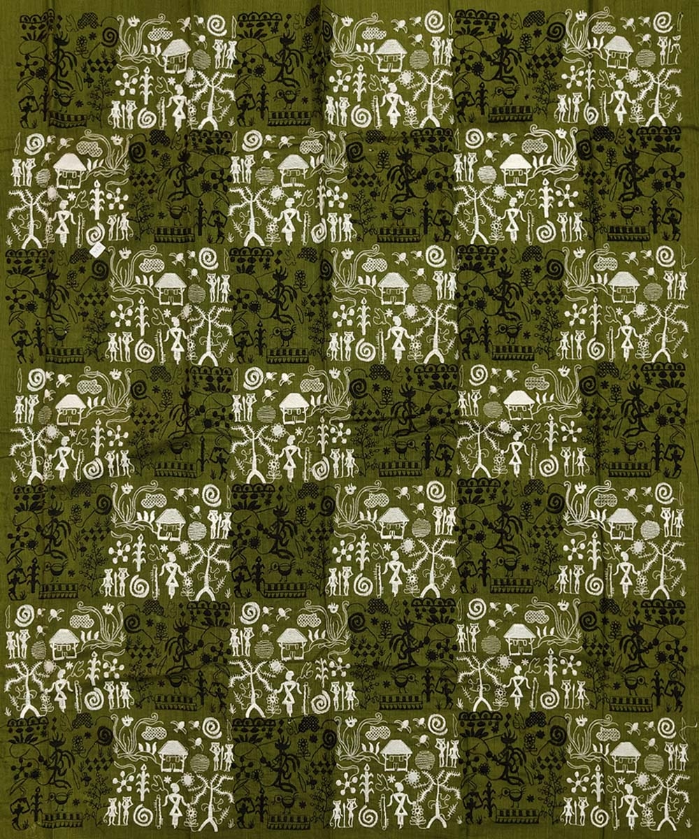 Olive Green Black Nuapatna Handwoven Single Ikat Suit Set Image 3