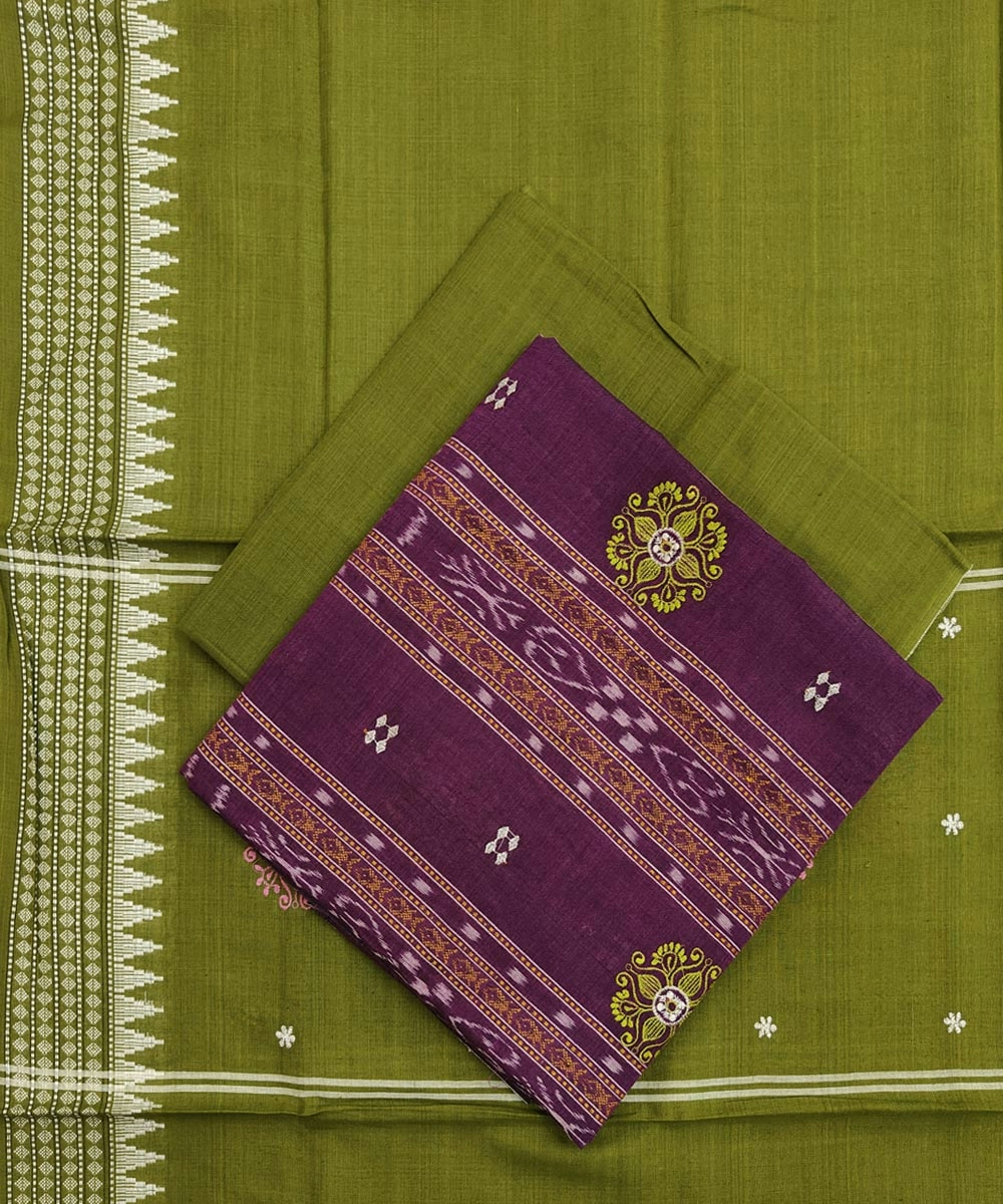 Purple Olive Nuapatna Handwoven Single Ikat Suit Set SFCSUT1537