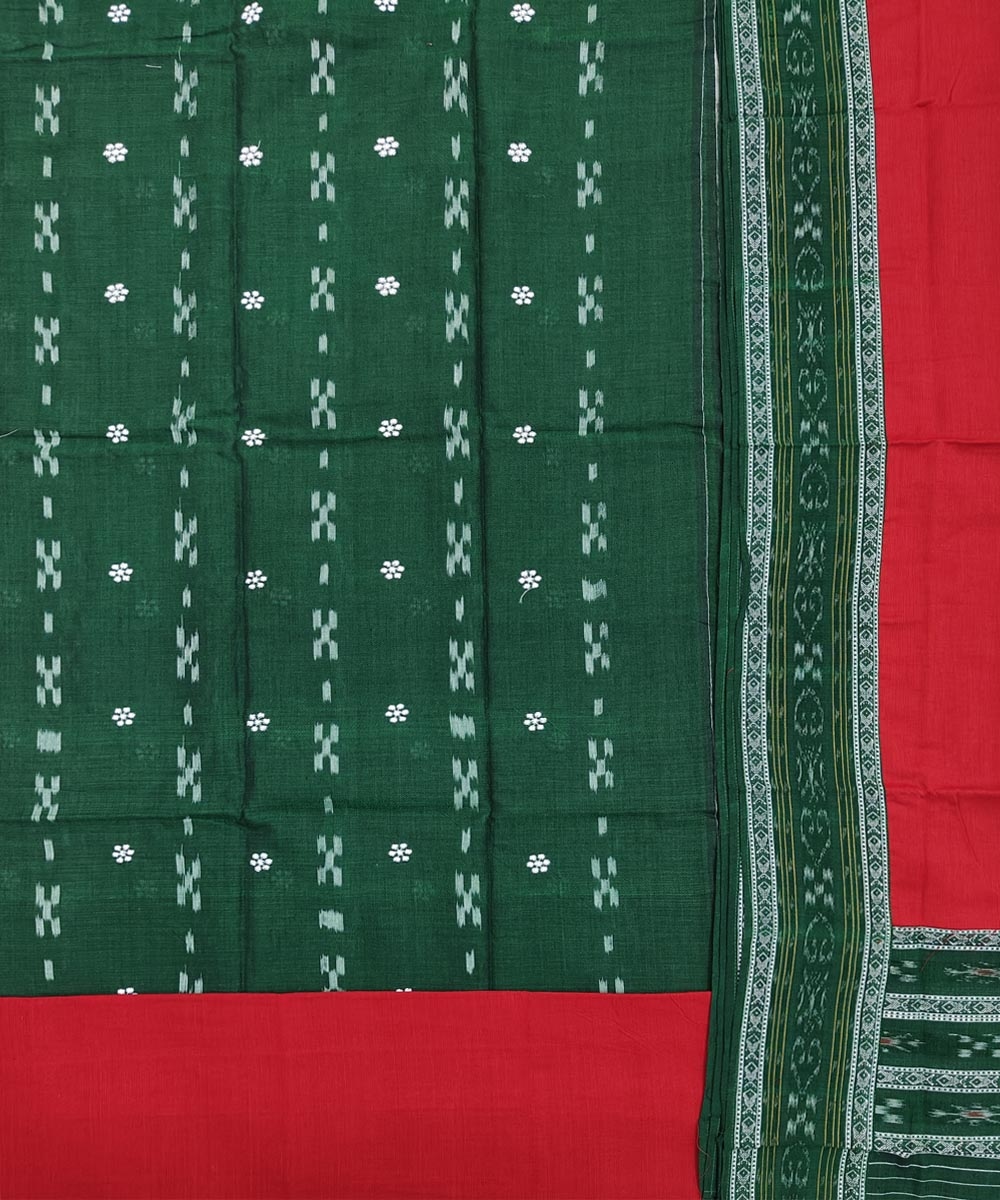 Green Red Nuapatna Handwoven Single Ikat Suit Set Image 2