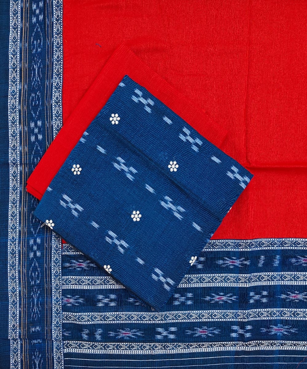 Blue Red Nuapatna Handwoven Single Ikat Suit Set SFCSUT1541