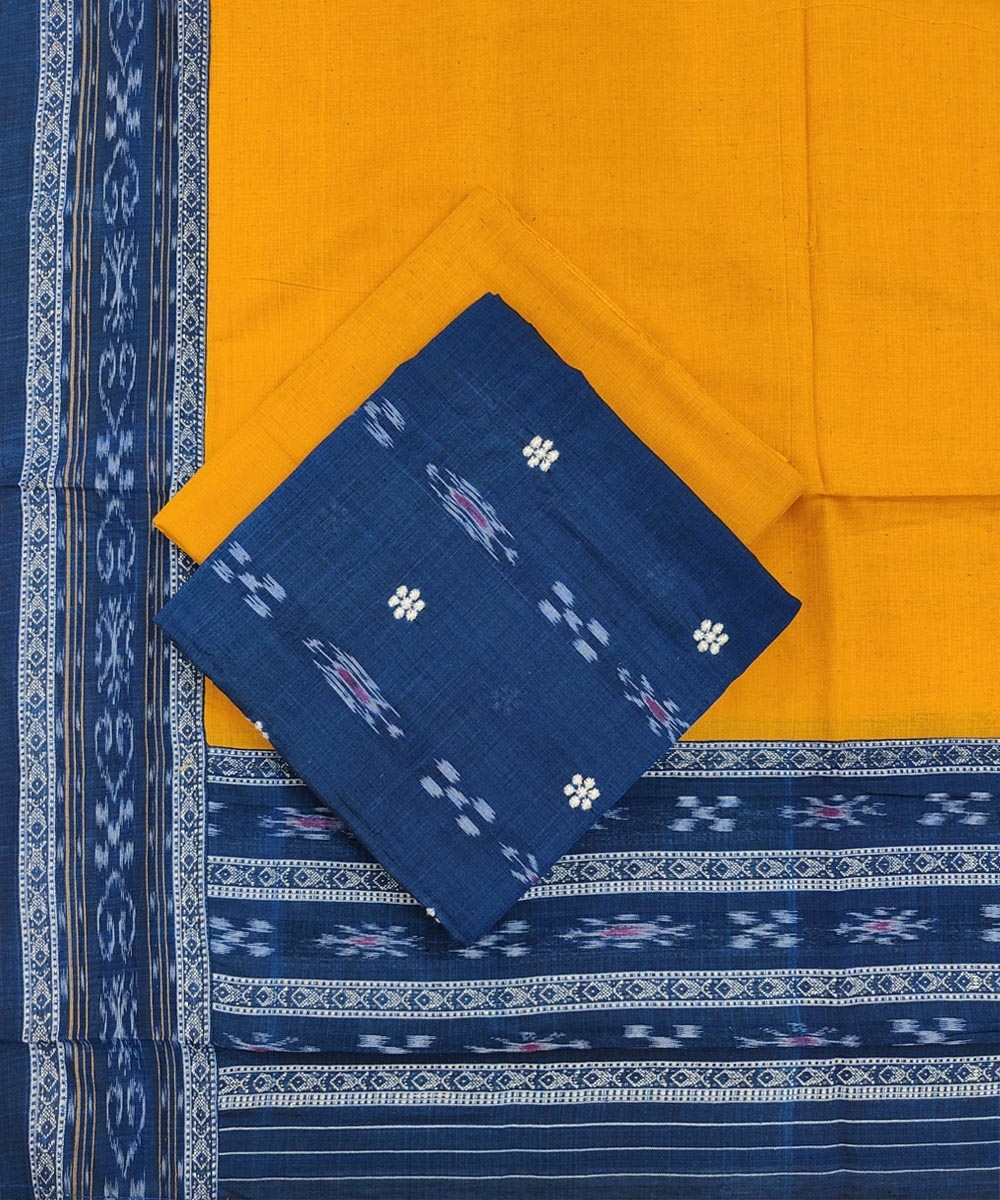 Blue Yellow Nuapatna Handwoven Single Ikat Suit Set Image 1