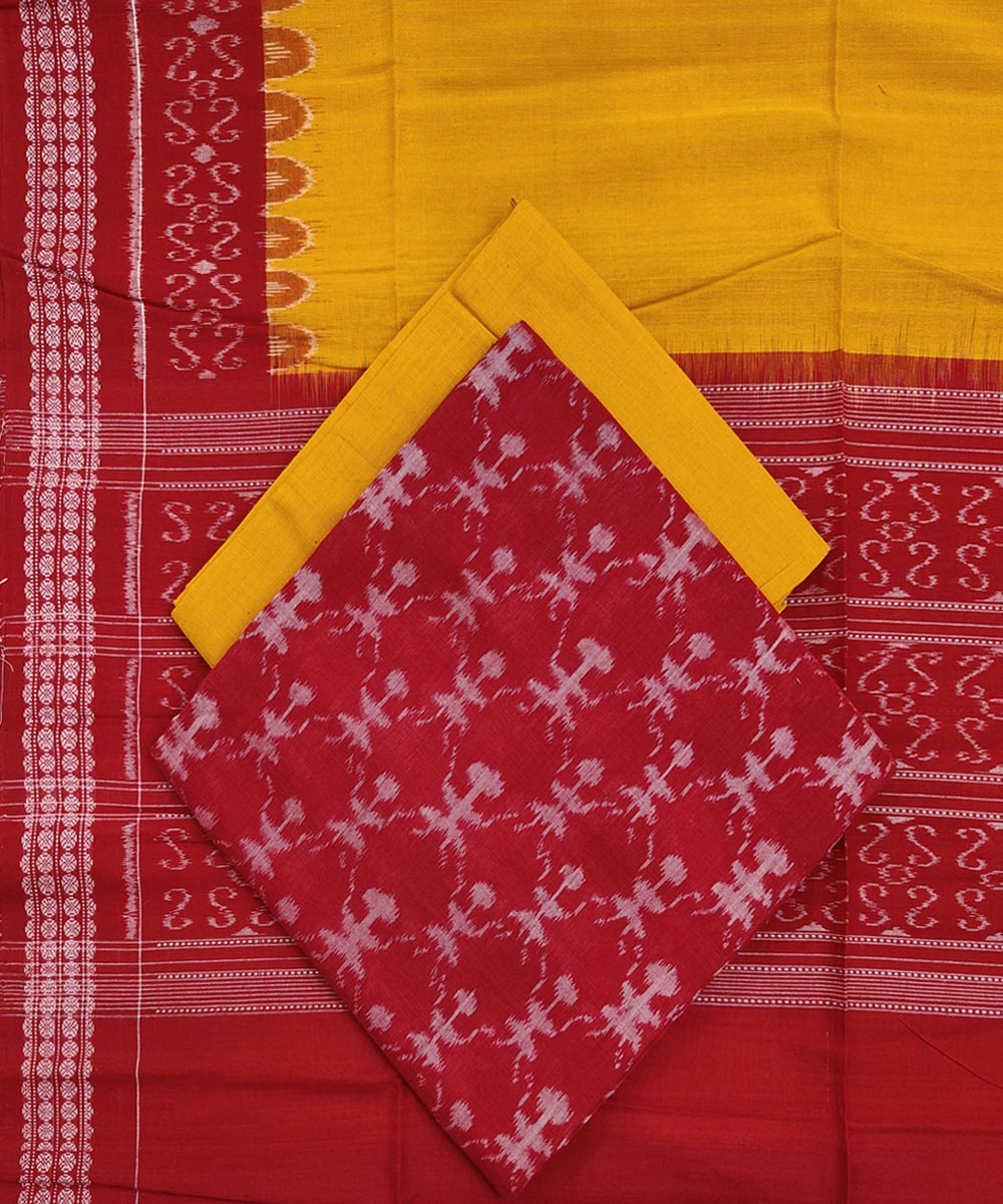 Red Yellow Sambalpuri Handwoven Single Ikat Suit Set SFCSUT1547
