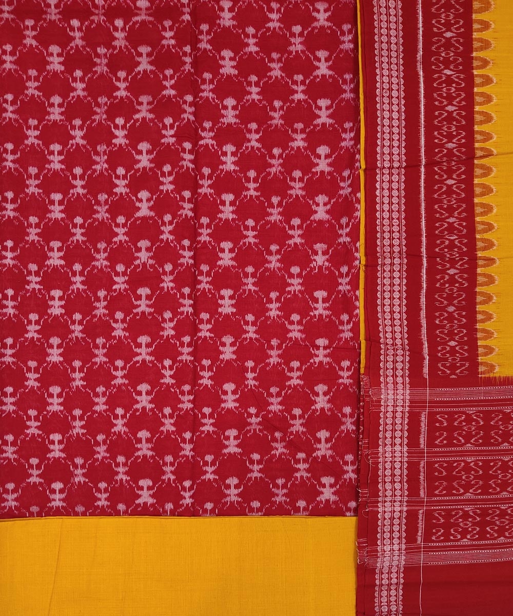 Red Yellow Sambalpuri Handwoven Single Ikat Suit Set Image 2