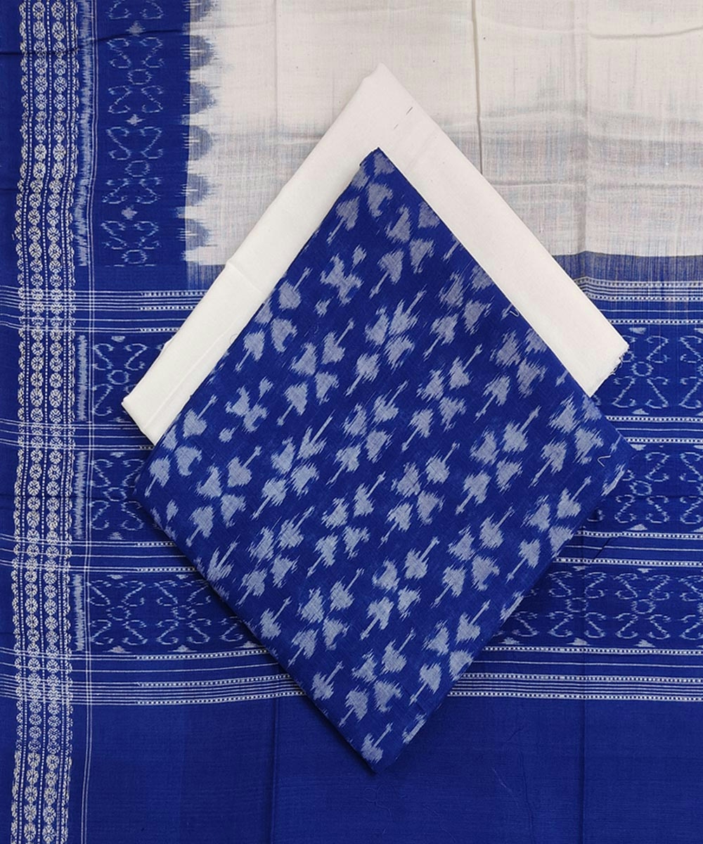 Blue White Sambalpuri Handwoven Single Ikat Suit Set SFCSUT1548