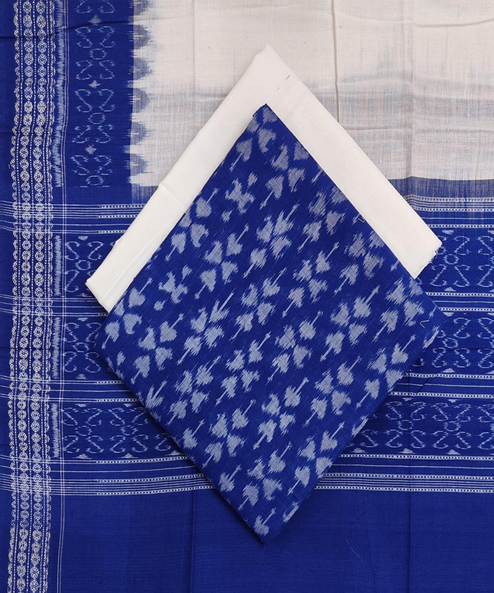 Blue White Sambalpuri Handwoven Single Ikat Suit Set Image 1