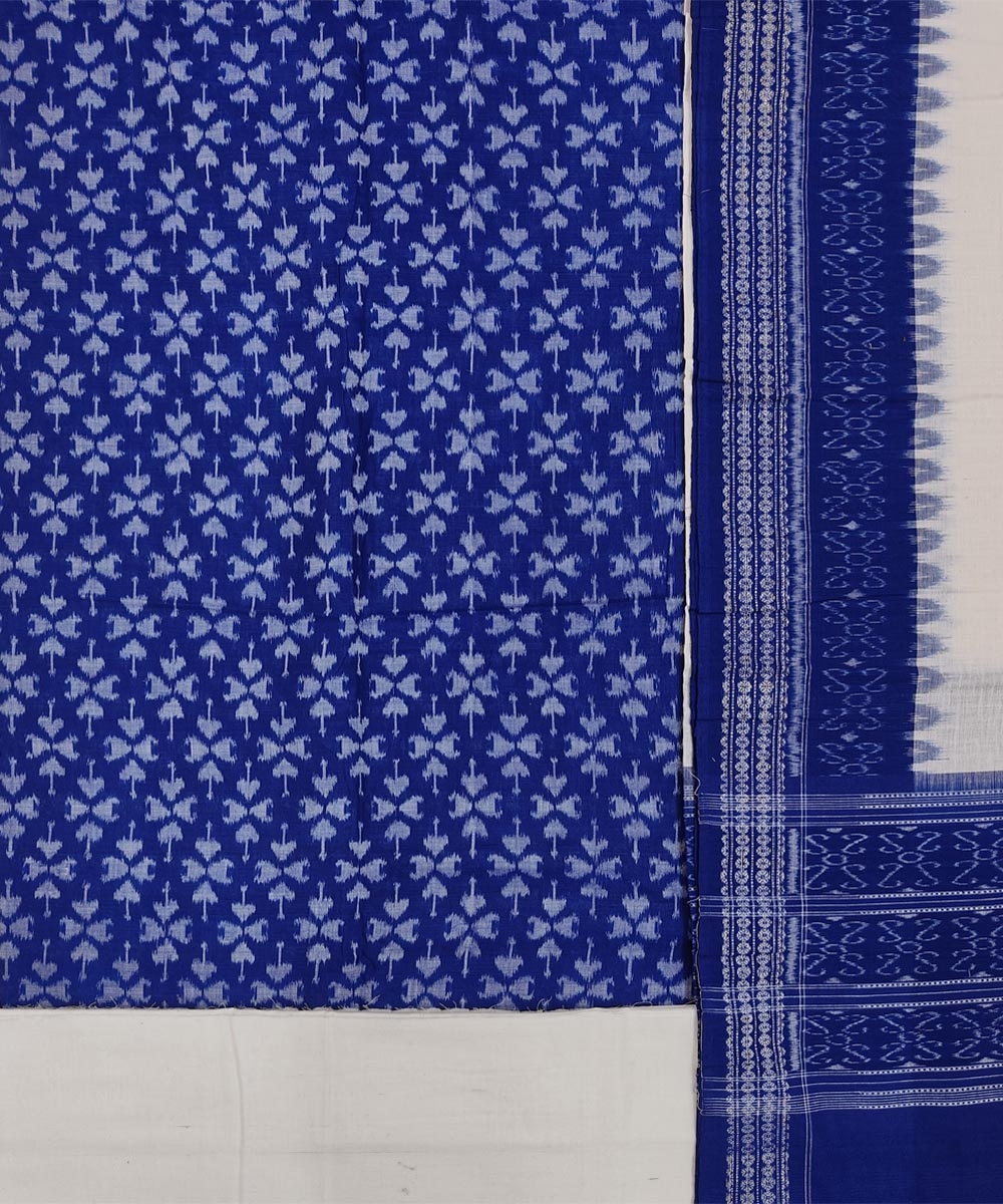 Blue White Sambalpuri Handwoven Single Ikat Suit Set Image 2