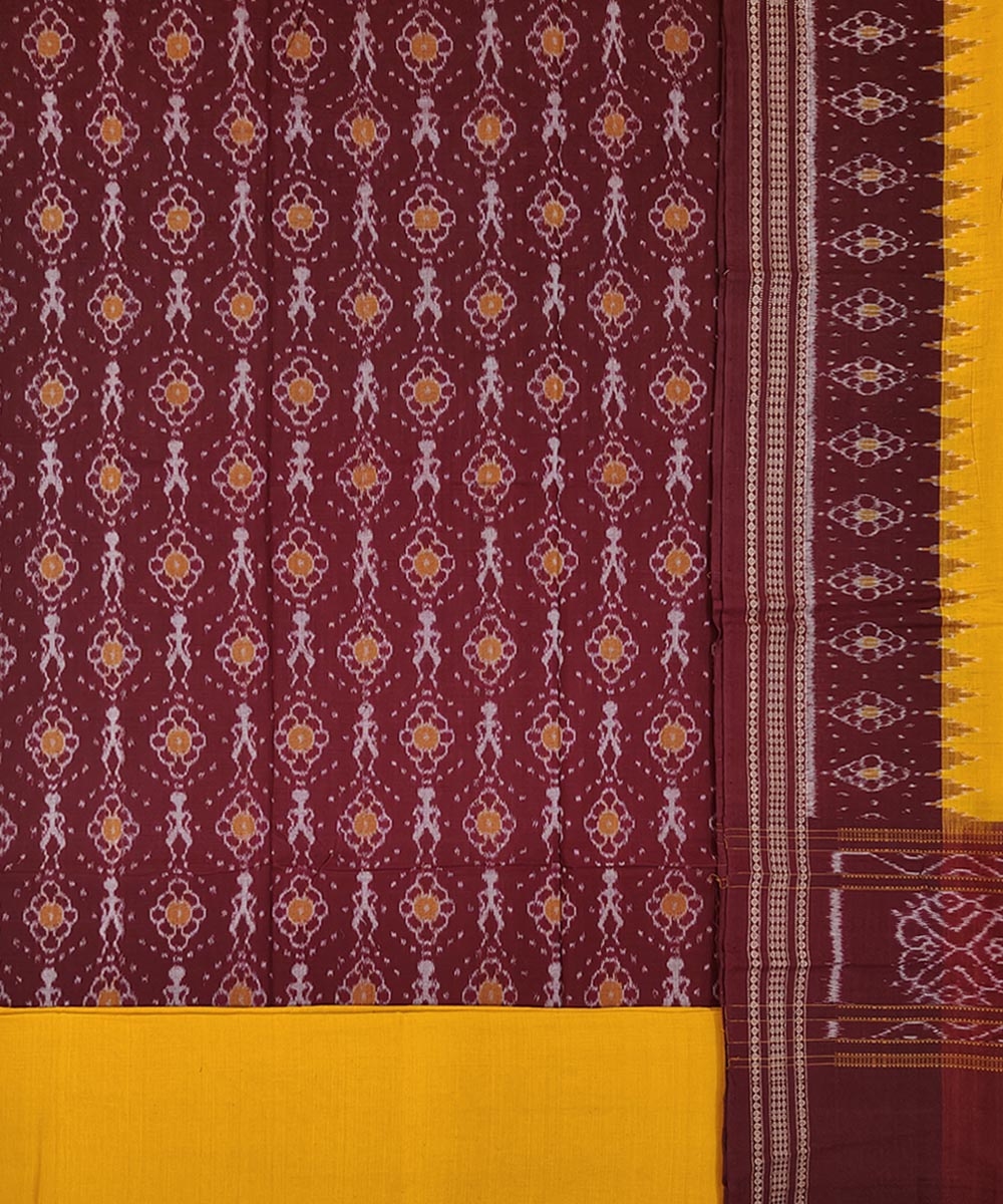 Maroon Yellow Sambalpuri Handwoven Single Ikat Suit Set Image 2