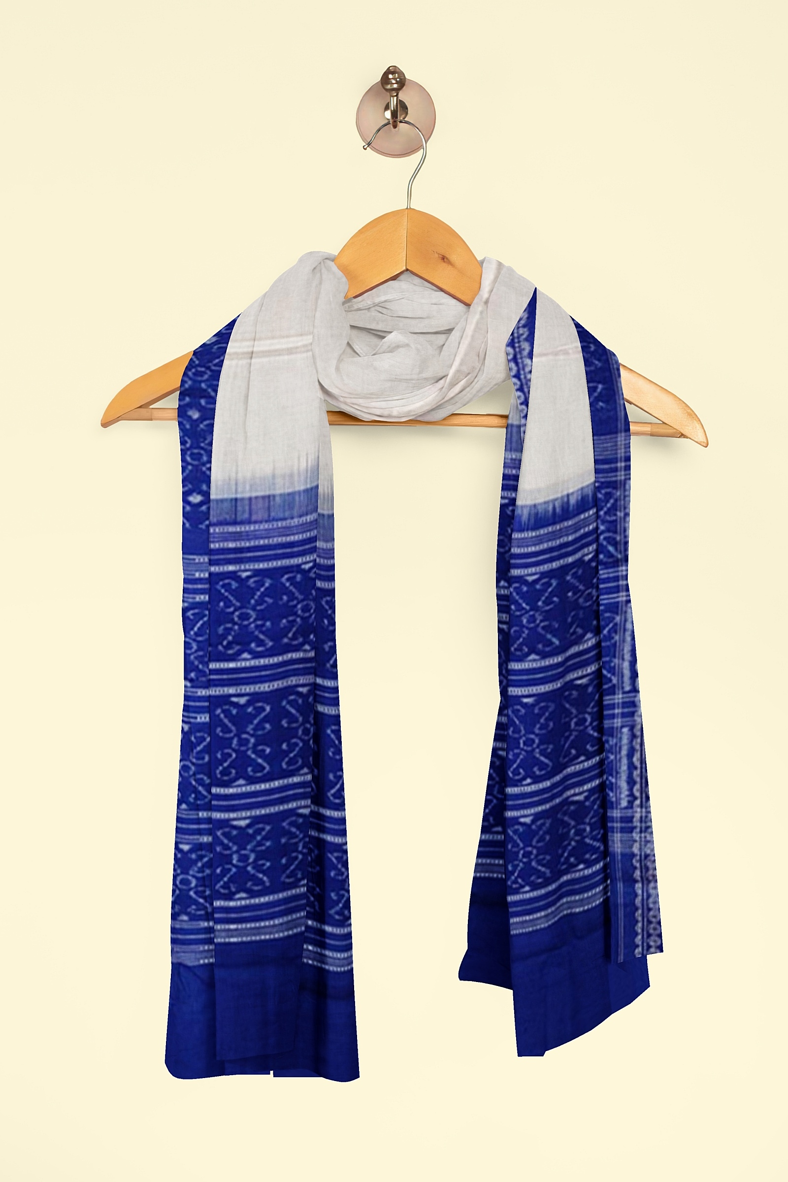 White Blue Sambalpuri Handwoven Single Ikat Cotton Dupatta Image 4