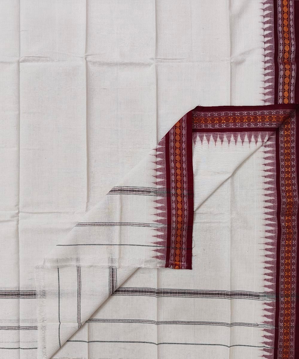 White Sambalpuri Handwoven Cotton Gamuchha Image 1