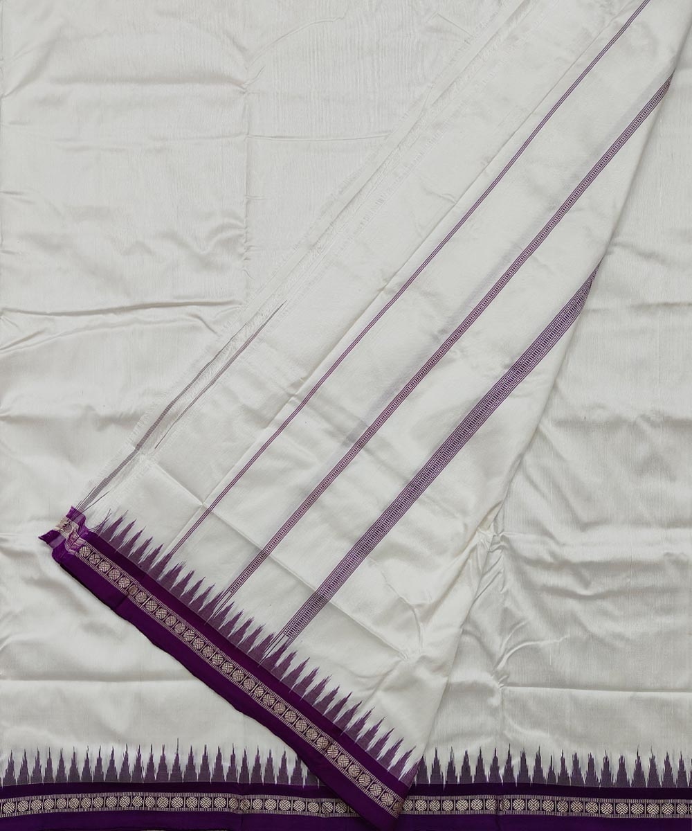 White Purple Sambalpuri Handwoven  Silk Joda Image 2