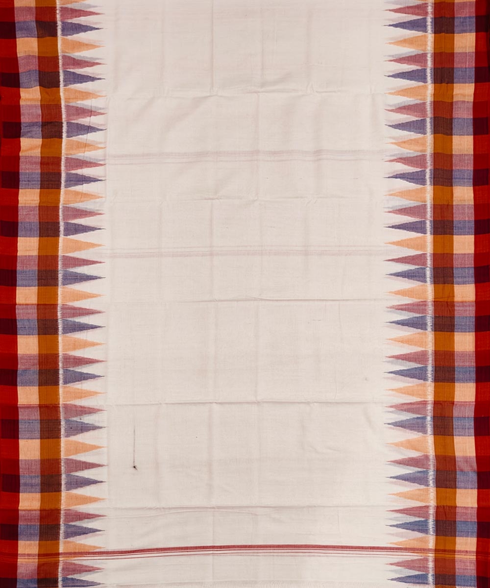 White Sambalpuri Handwoven Ikat Cotton Joda Image 3