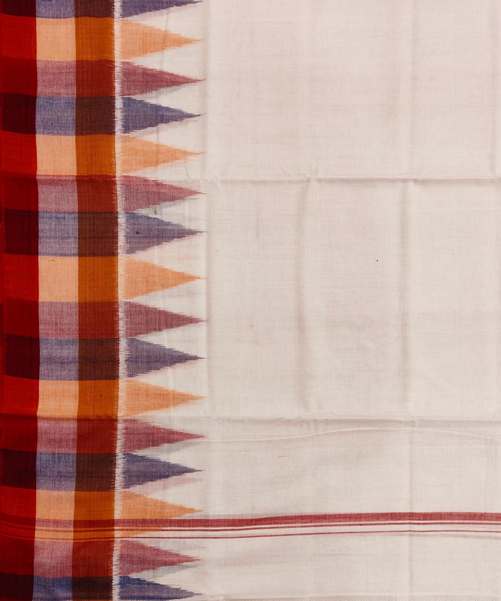 White Sambalpuri Handwoven Ikat Cotton Joda Image 4