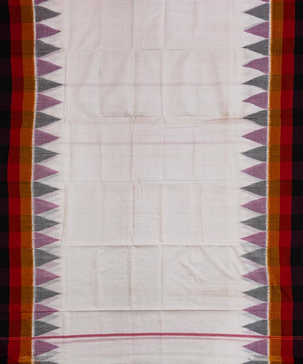 White Sambalpuri Handwoven Ikat Cotton Joda Image 3