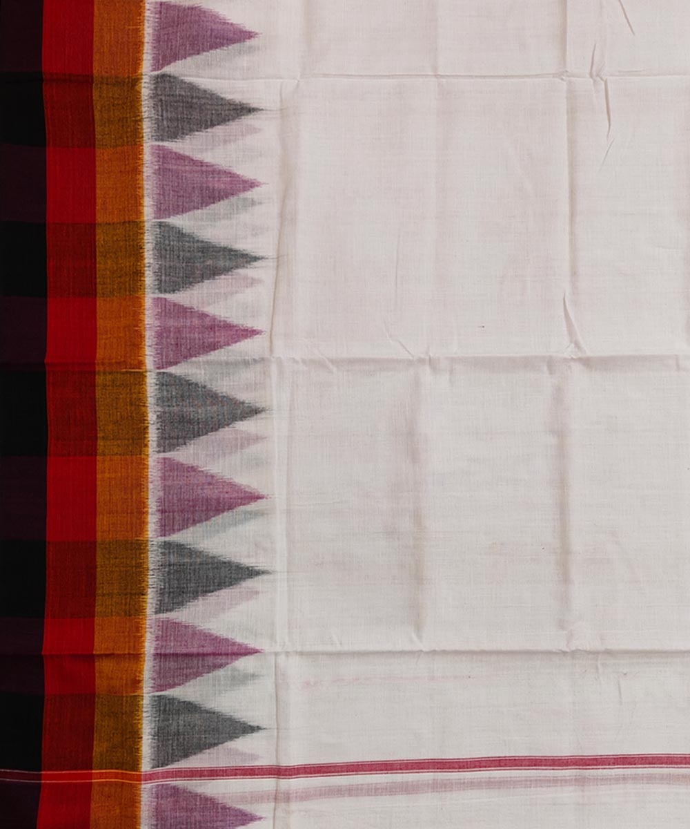 White Sambalpuri Handwoven Ikat Cotton Joda Image 4