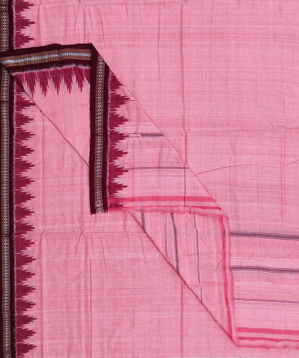 Pink Maroon Sambalpuri Handwoven Ikat Cotton Joda SFSJOD1599