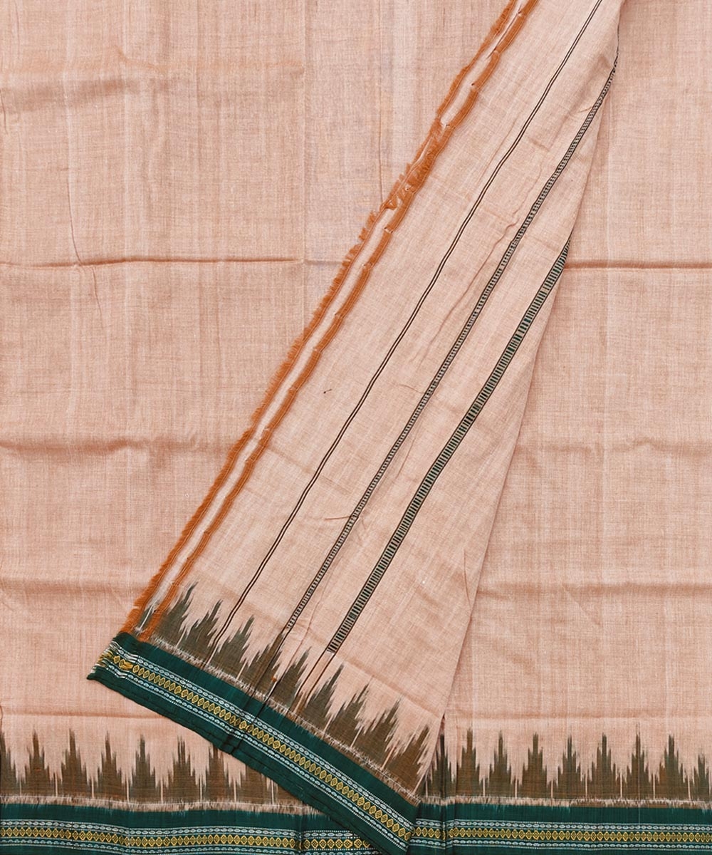 Beige Green Sambalpuri Handwoven Ikat Cotton Joda Image 2