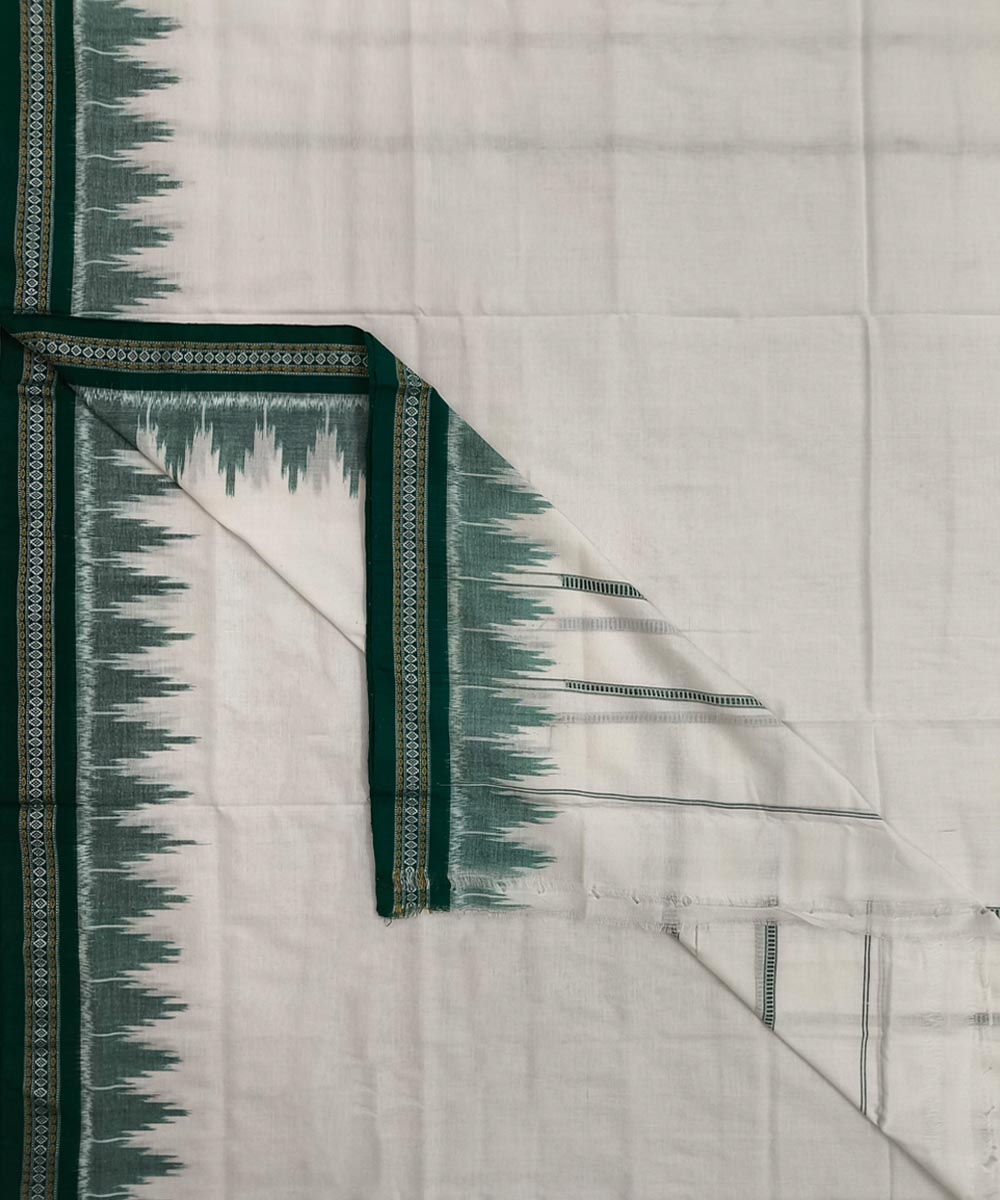 White Green Sambalpuri Handwoven Ikat Cotton Joda Image 1