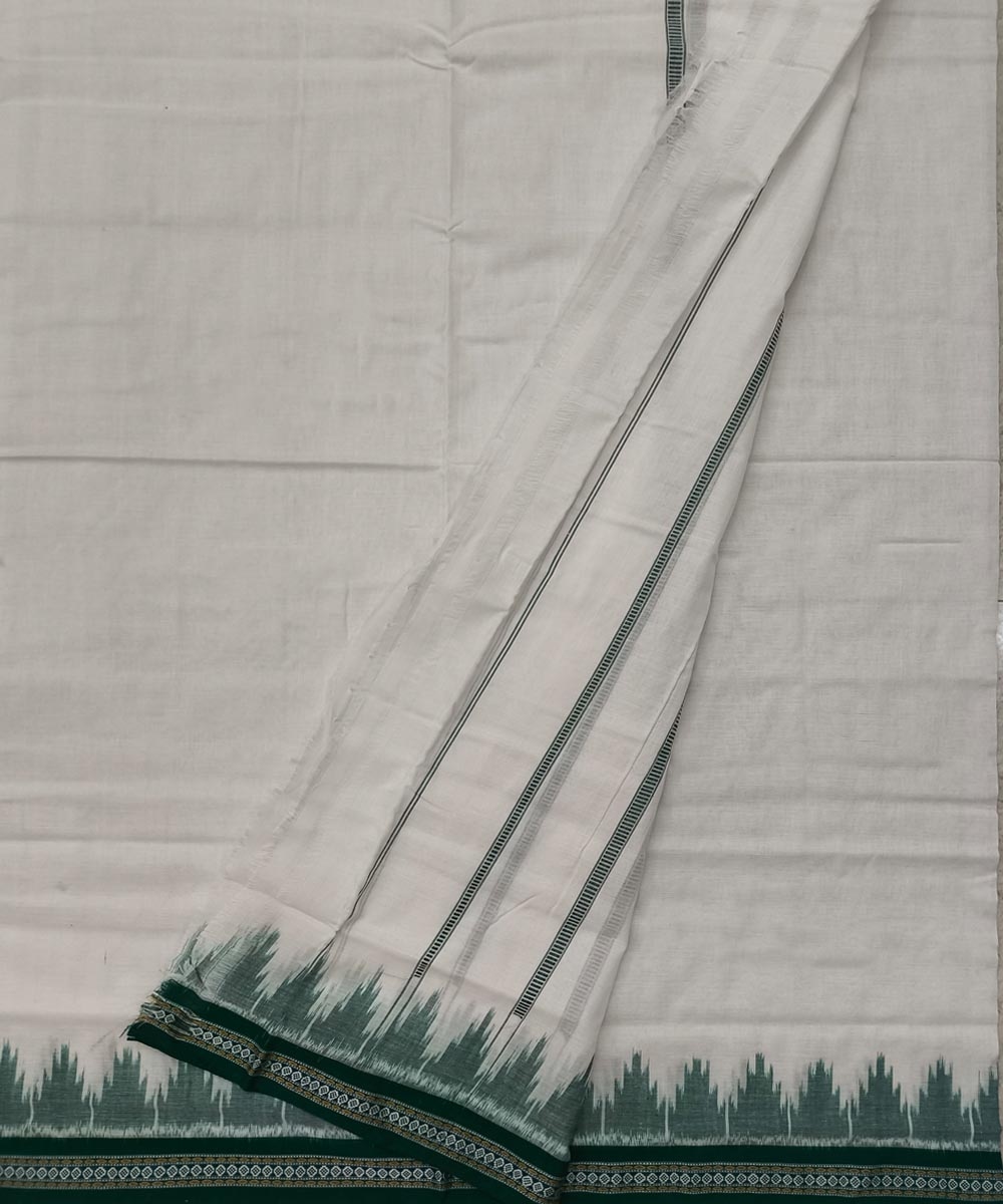 White Green Sambalpuri Handwoven Ikat Cotton Joda Image 2