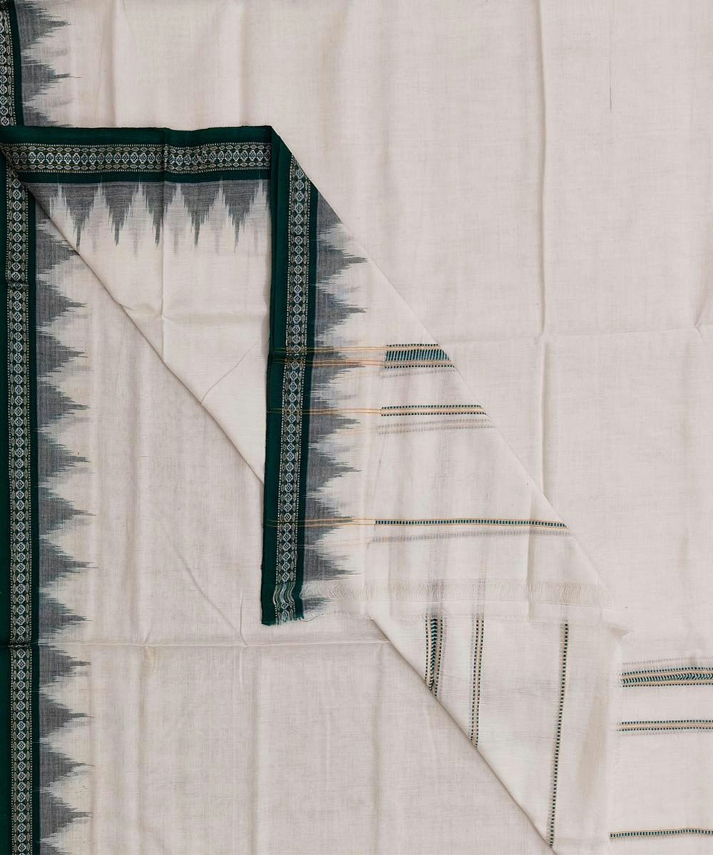White Green Sambalpuri Handwoven Ikat Cotton Joda SFSJOD1601