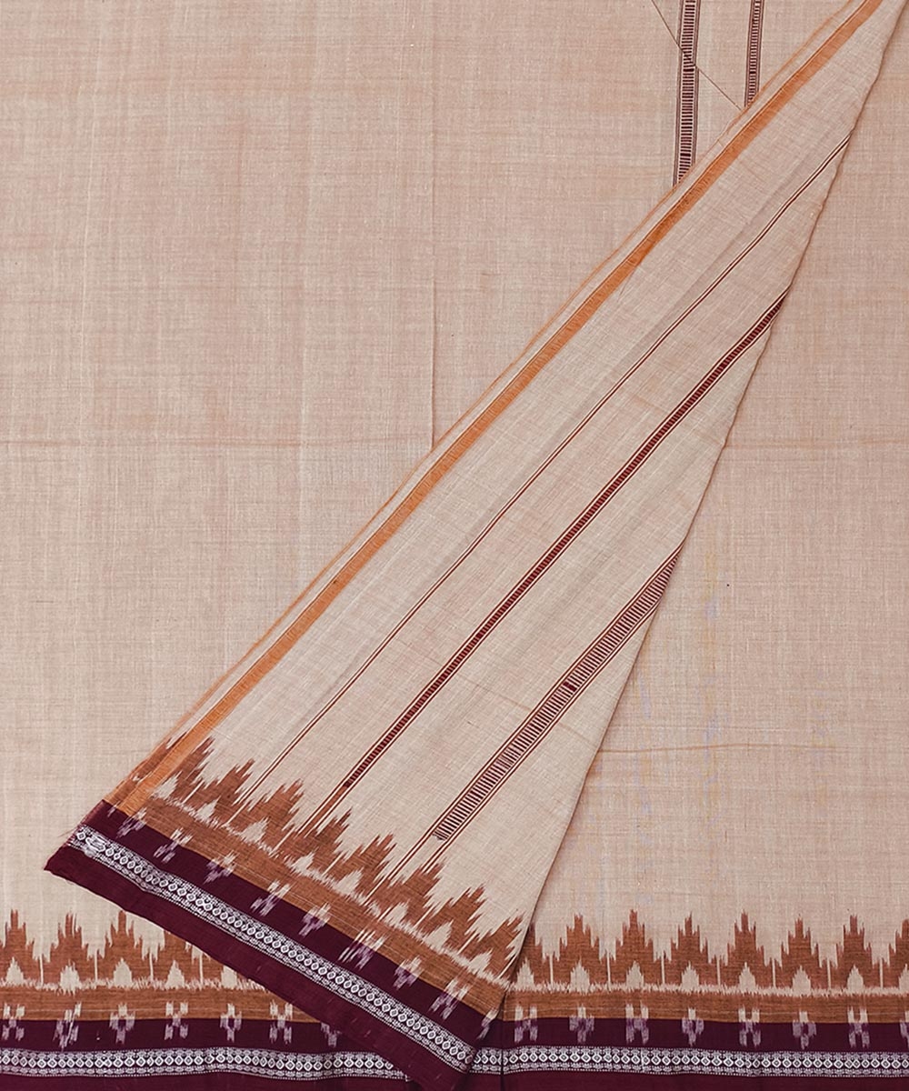 Beige Maroon Sambalpuri Handwoven Ikat Cotton Joda Image 2