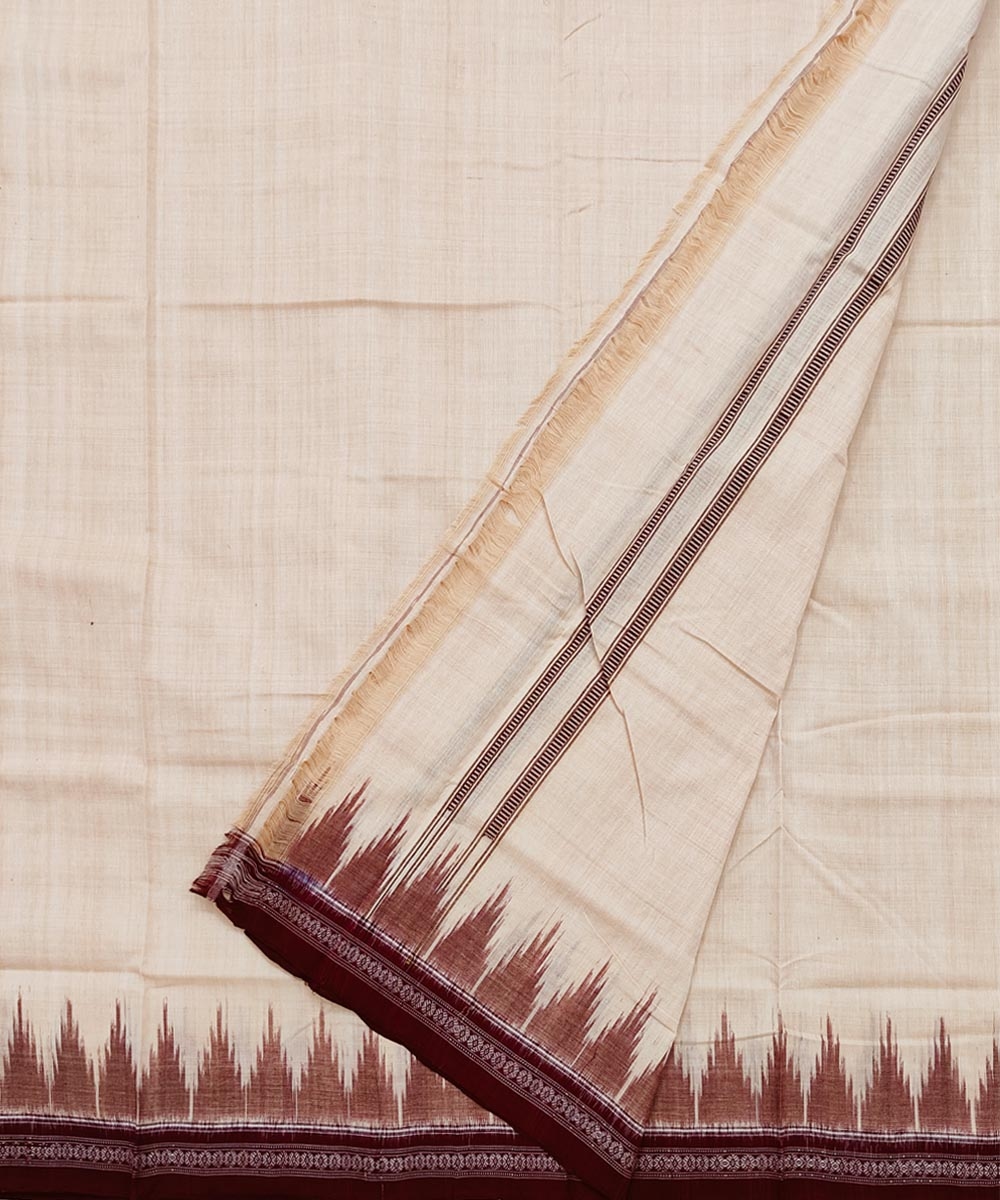 Beige Maroon Sambalpuri Handwoven Ikat Cotton Joda Image 2