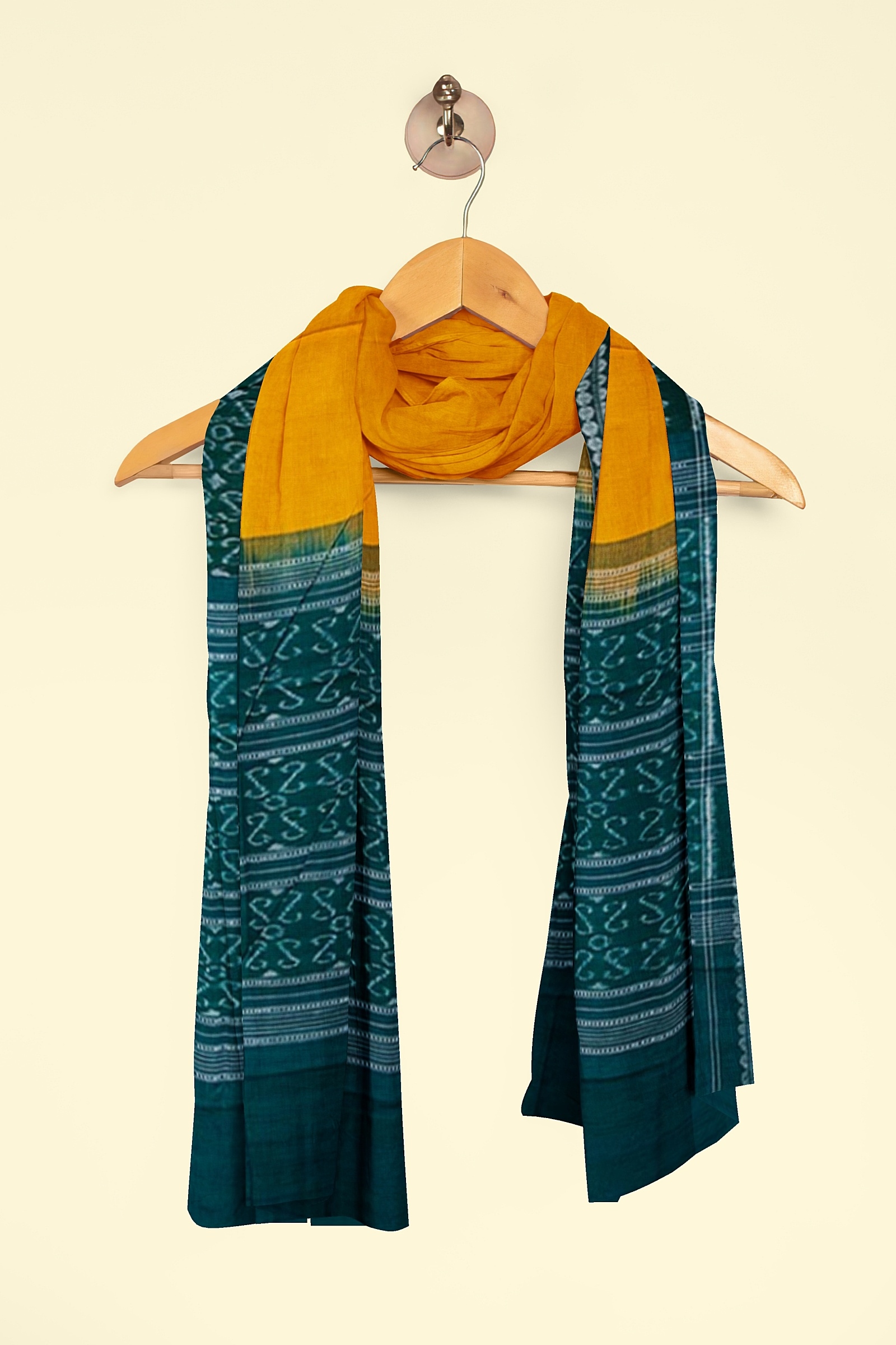 Yellow Green Sambalpuri Handwoven Single Ikat Cotton Dupatta Image 4