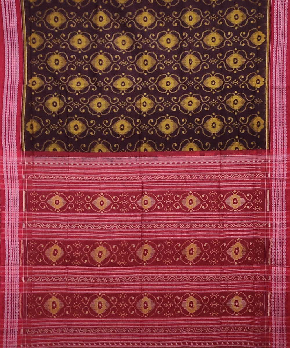 Cofee Red Sambalpuri Handwoven Single Ikat Cotton Saree Image 2