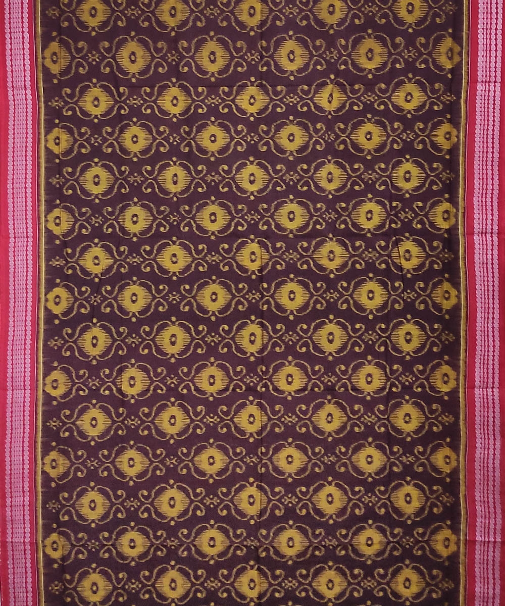 Cofee Red Sambalpuri Handwoven Single Ikat Cotton Saree Image 3