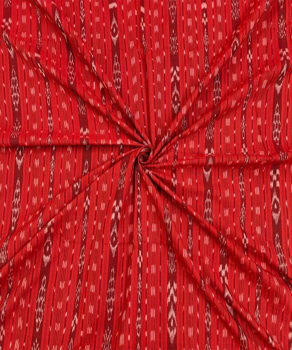 Red Sambalpuri Handwoven Single Ikat Shirting Materials SFCSHI1643