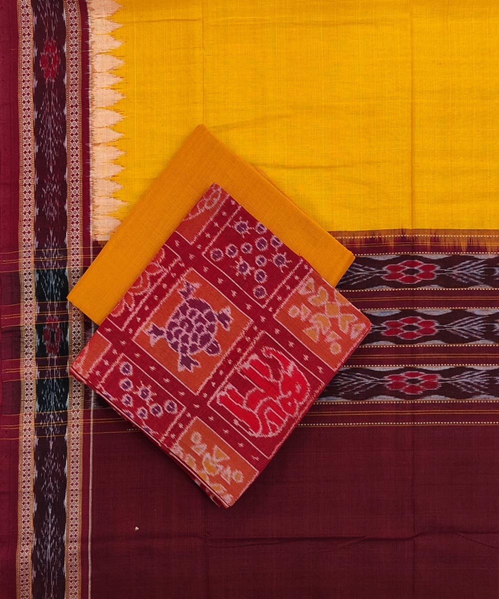 Maroon Yellow Sambalpuri Handwoven Single Ikat Suit Set SFCSUT1649