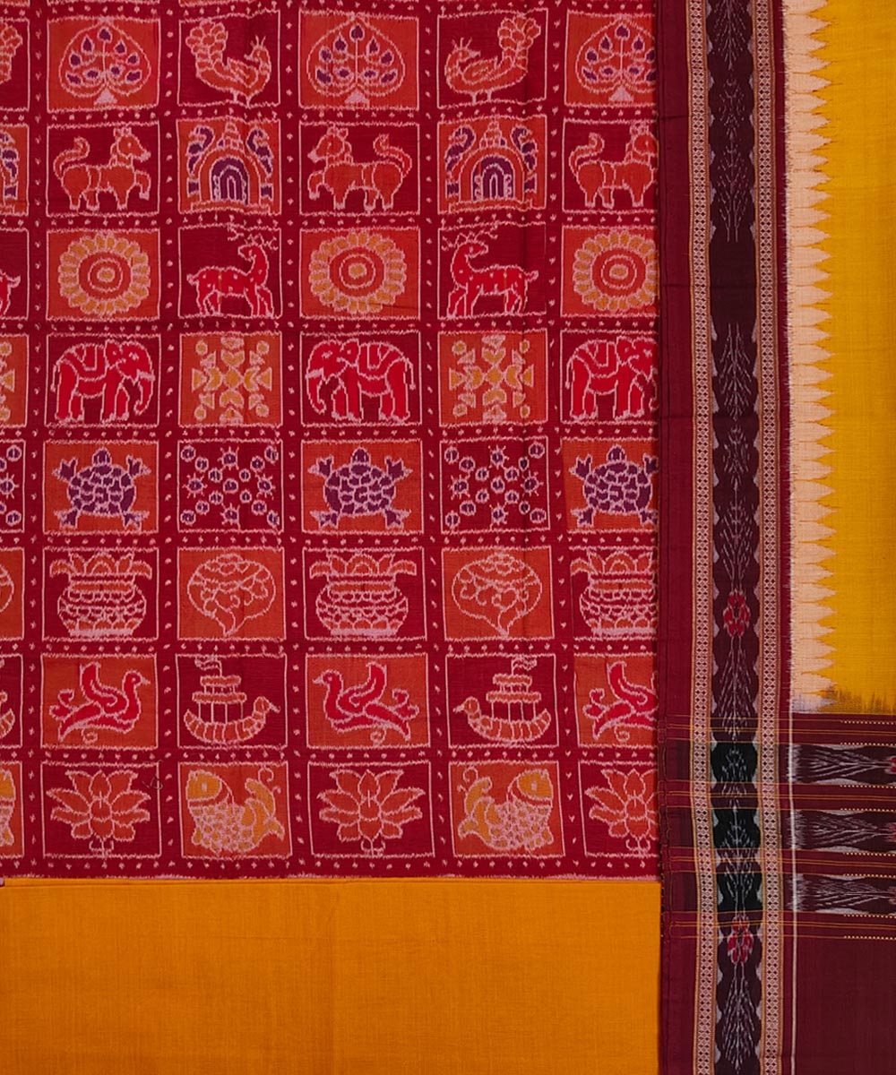 Maroon Yellow Sambalpuri Handwoven Single Ikat Suit Set Image 2