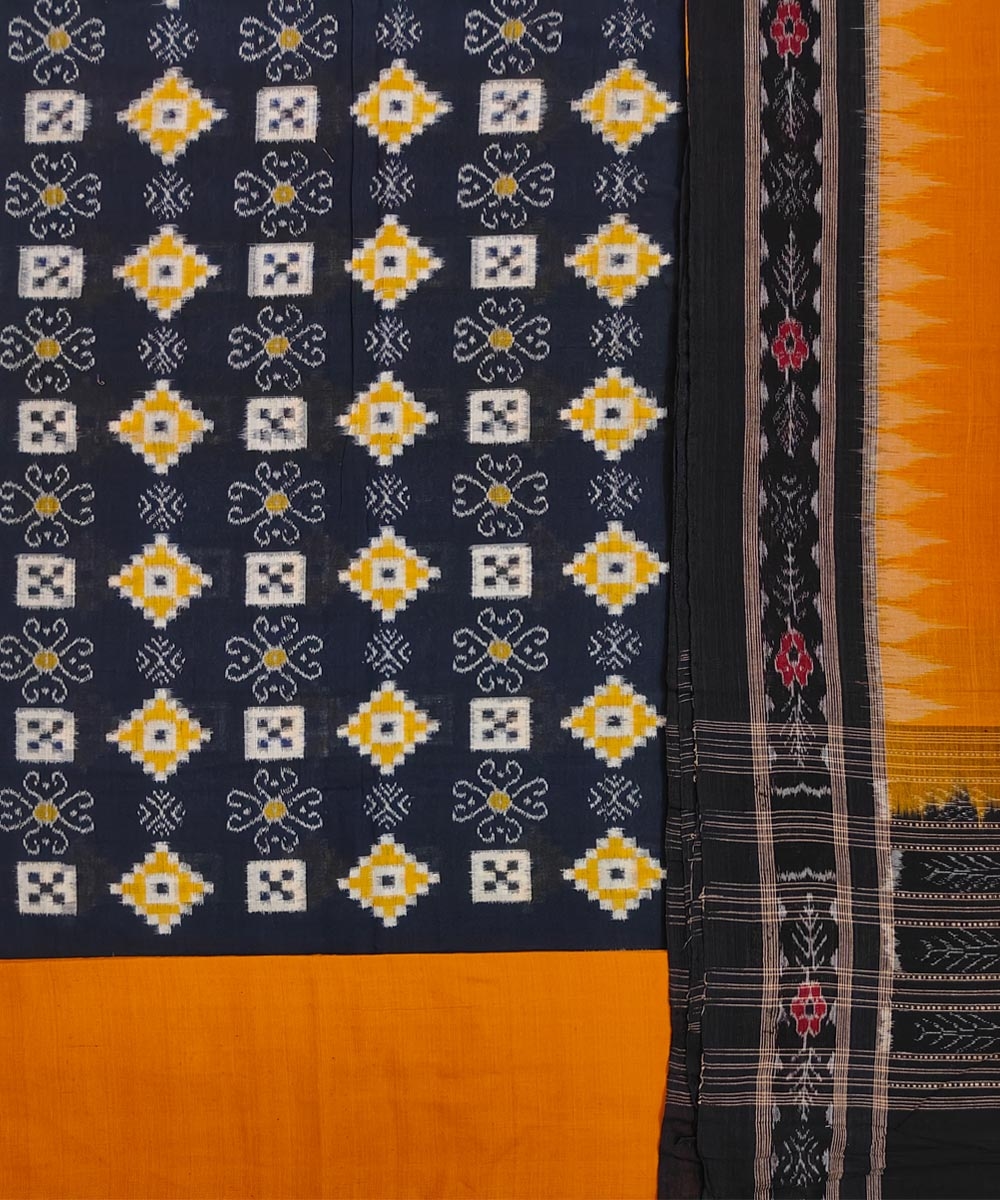 Black Yellow Sambalpuri Handwoven Single Ikat Suit Set Image 2