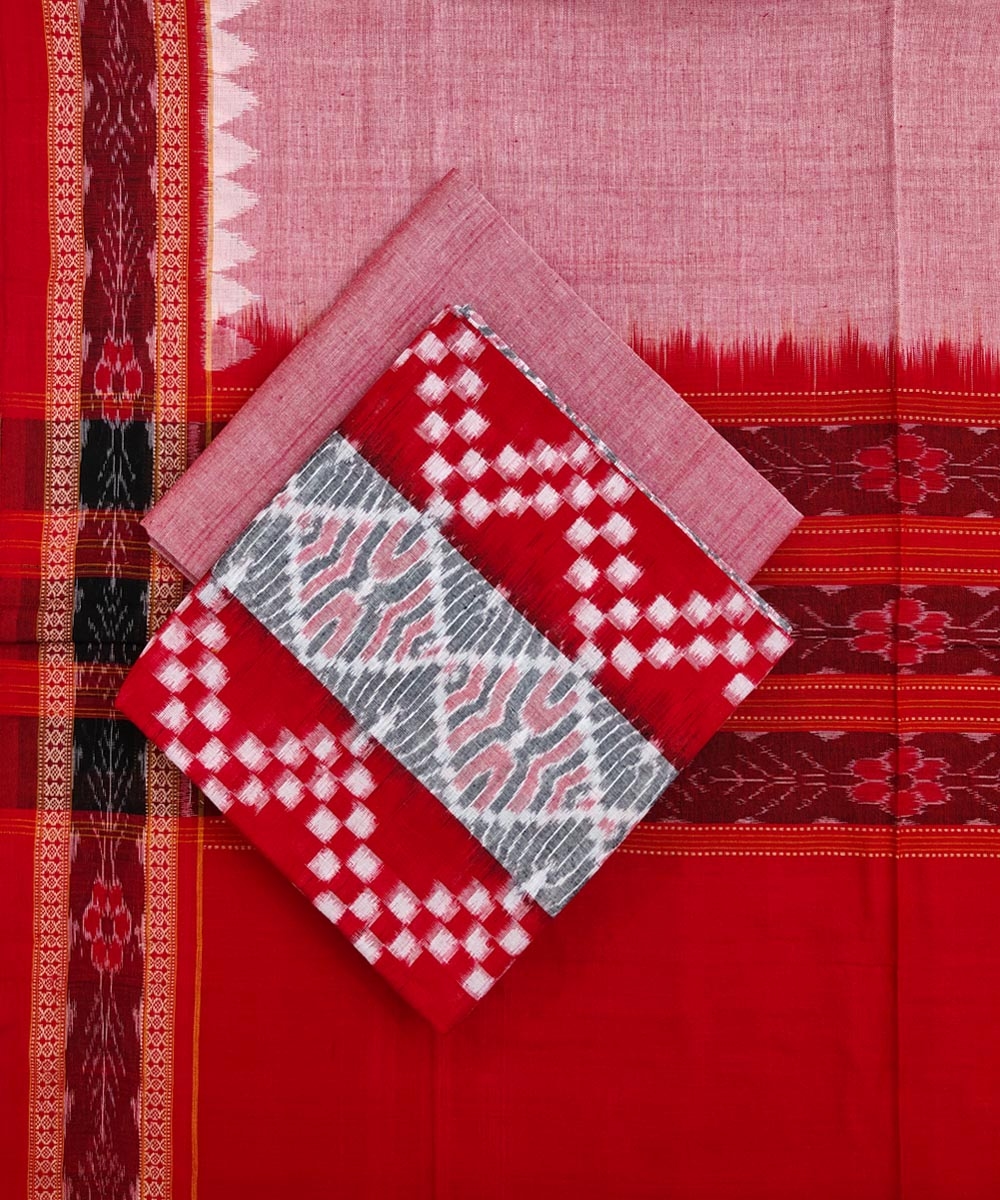 Red Sambalpuri Handwoven Single Ikat Suit Set SFCSUT1651