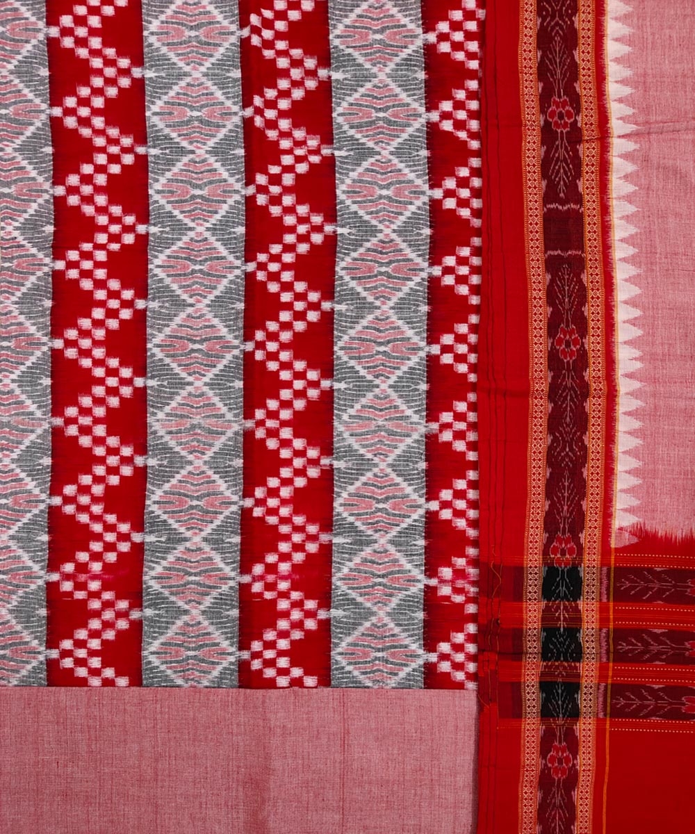 Red Sambalpuri Handwoven Single Ikat Suit Set Image 2