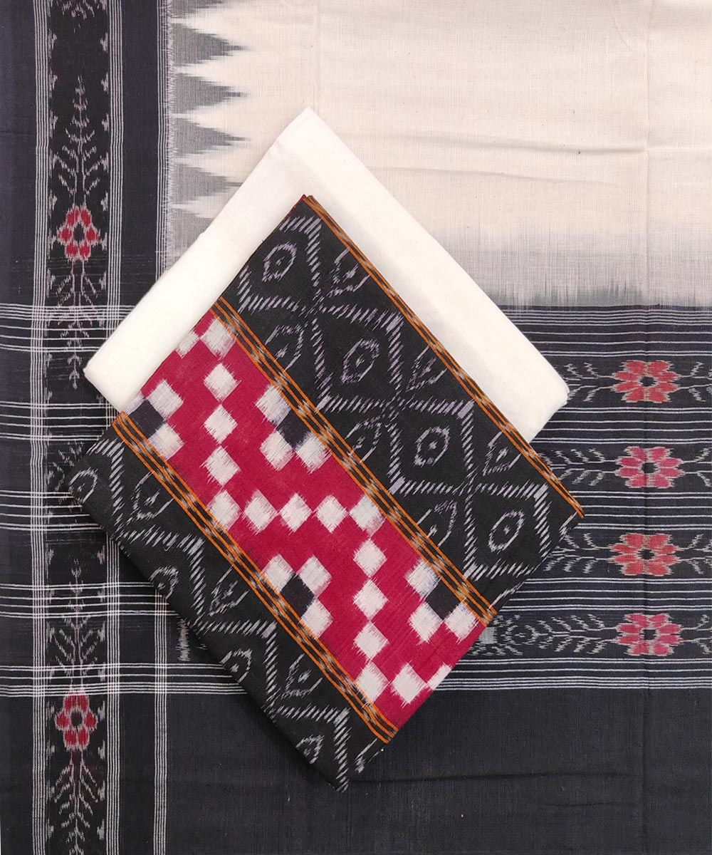 Black White Sambalpuri Handwoven Single Ikat Suit Set Image 1