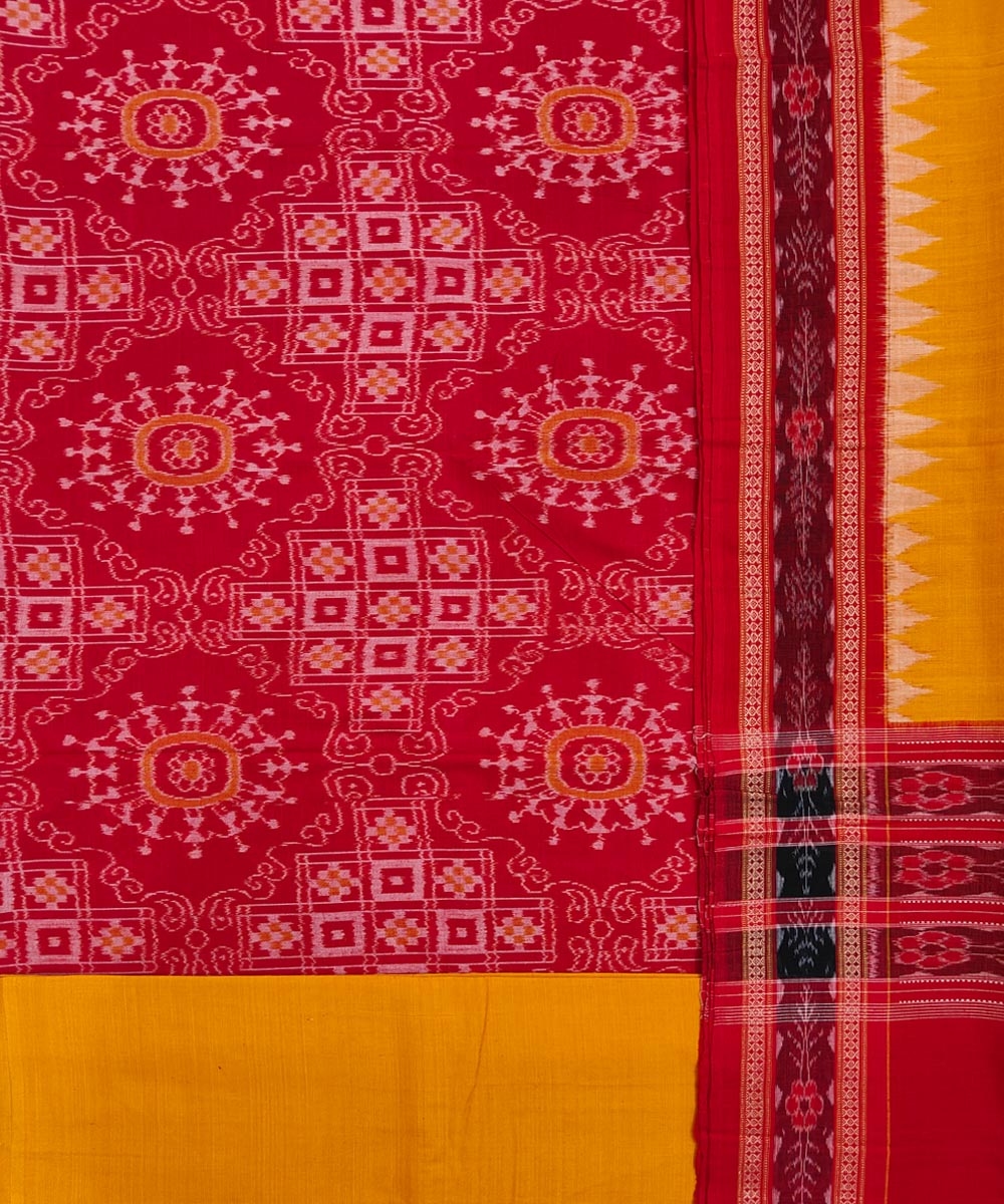 Red Yellow Sambalpuri Handwoven Single Ikat Suit Set Image 2