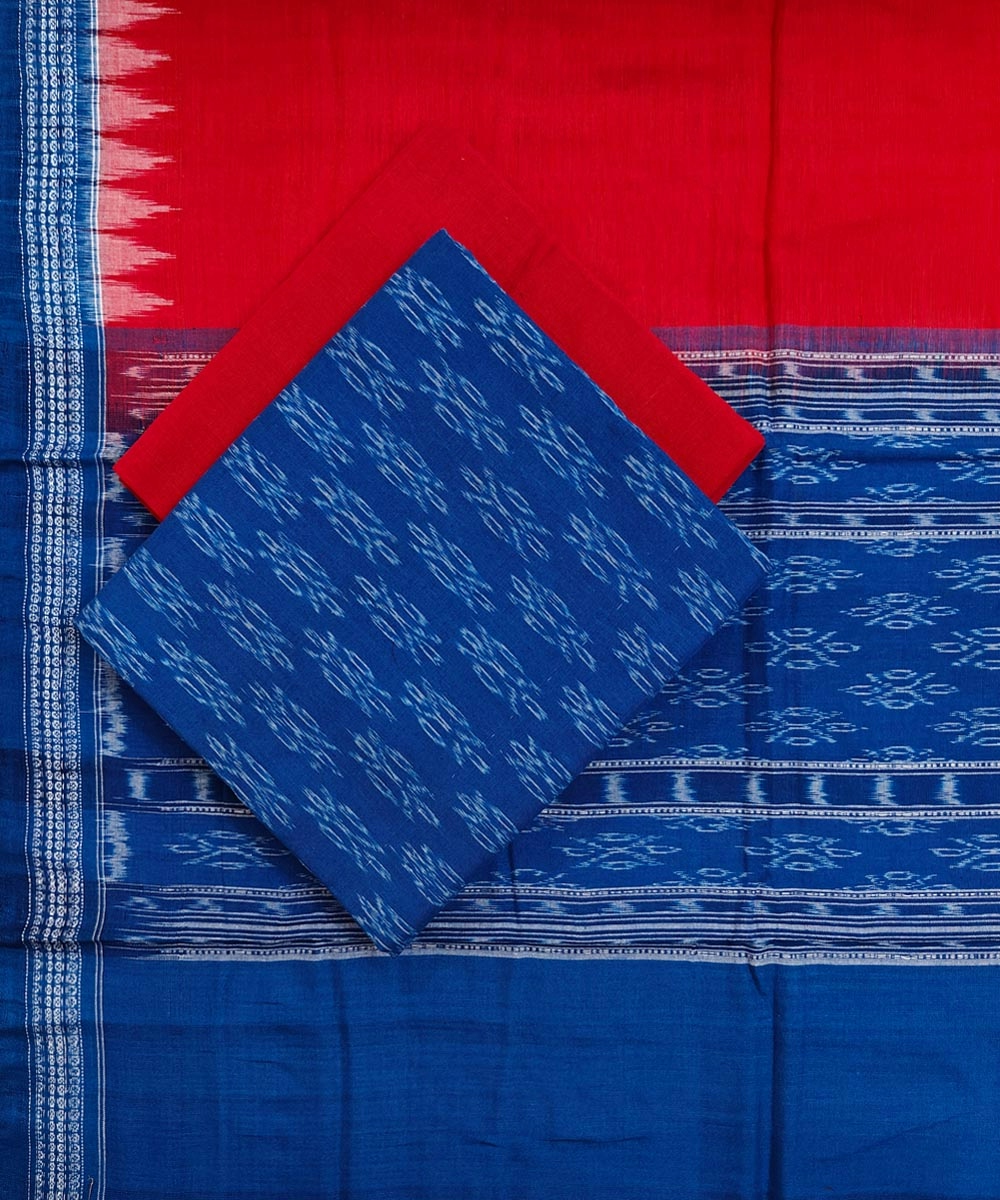 Blue Red Sambalpuri Handwoven Single Ikat Suit Set SFCSUT1658