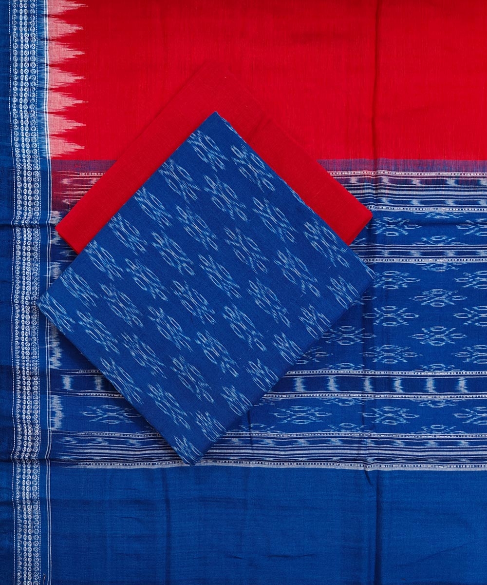 Blue Red Sambalpuri Handwoven Single Ikat Suit Set Image 1