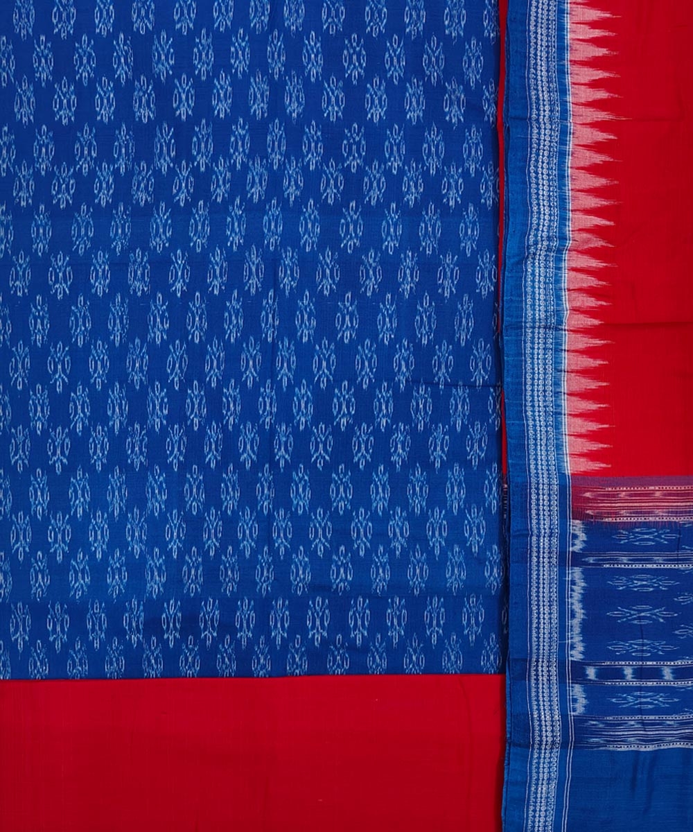 Blue Red Sambalpuri Handwoven Single Ikat Suit Set Image 2