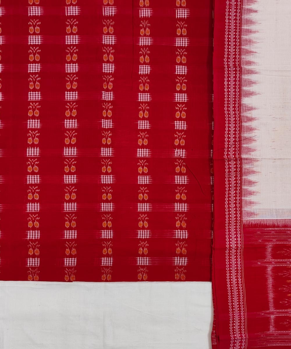 Red White Sambalpuri Handwoven Single Ikat Suit Set Image 2