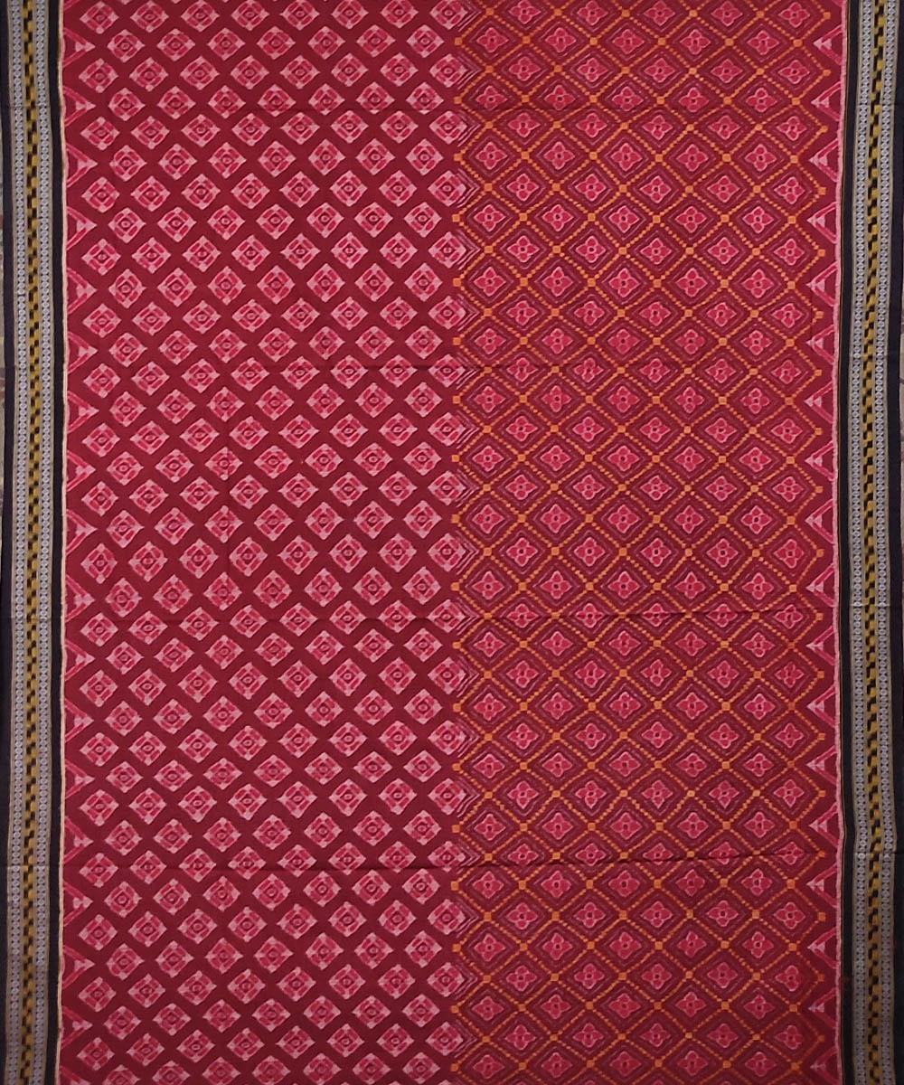 Maroon Black Sambalpuri Handwoven Single Ikat Cotton Saree Image 3