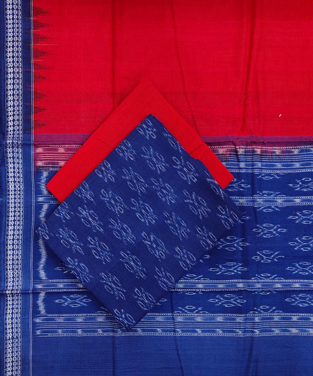 Blue Red Sambalpuri Handwoven Single Ikat Suit Set Image 1