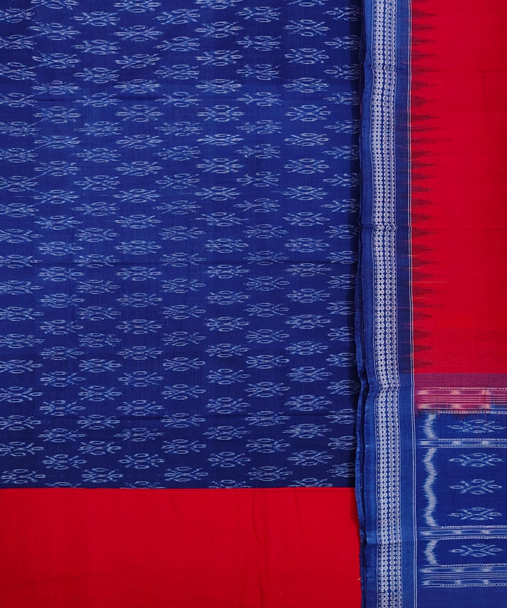 Blue Red Sambalpuri Handwoven Single Ikat Suit Set Image 2