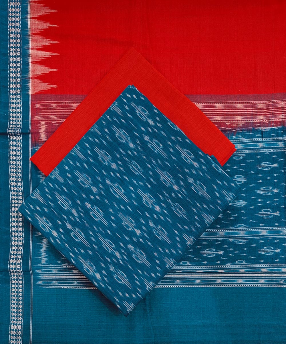 Green Red Sambalpuri Handwoven Single Ikat Suit Set SFCSUT1663