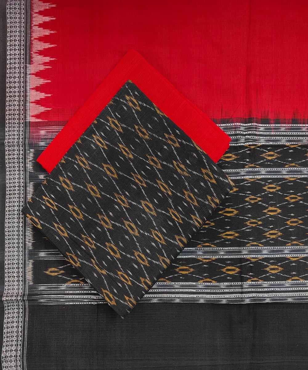 Black Red Sambalpuri Handwoven Single Ikat Suit Set Image 1