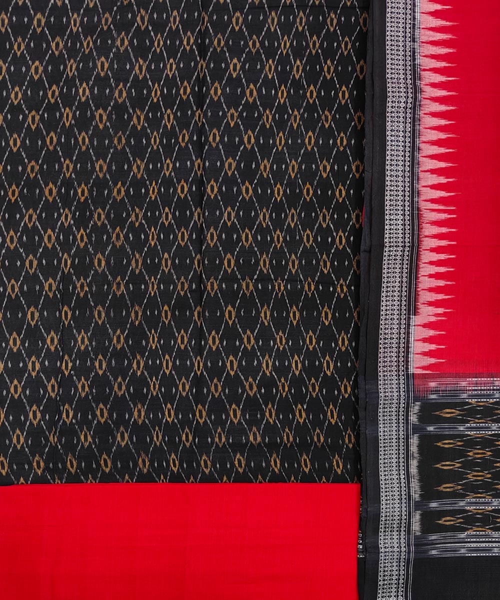 Black Red Sambalpuri Handwoven Single Ikat Suit Set Image 2