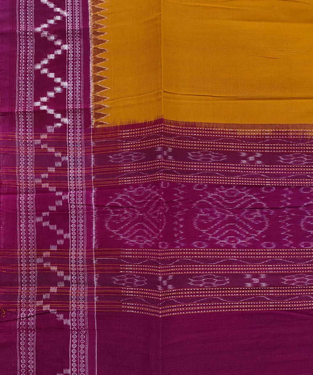 Mustard Pink Sambalpuri Handwoven Double Ikat Cotton Dupatta Image 3