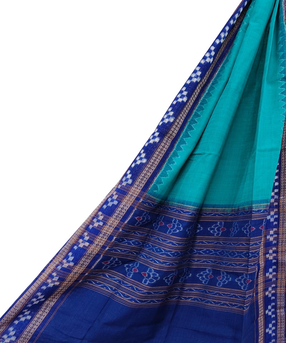 Green Blue Sambalpuri Handwoven Double Ikat Cotton Dupatta SFCDUP1670