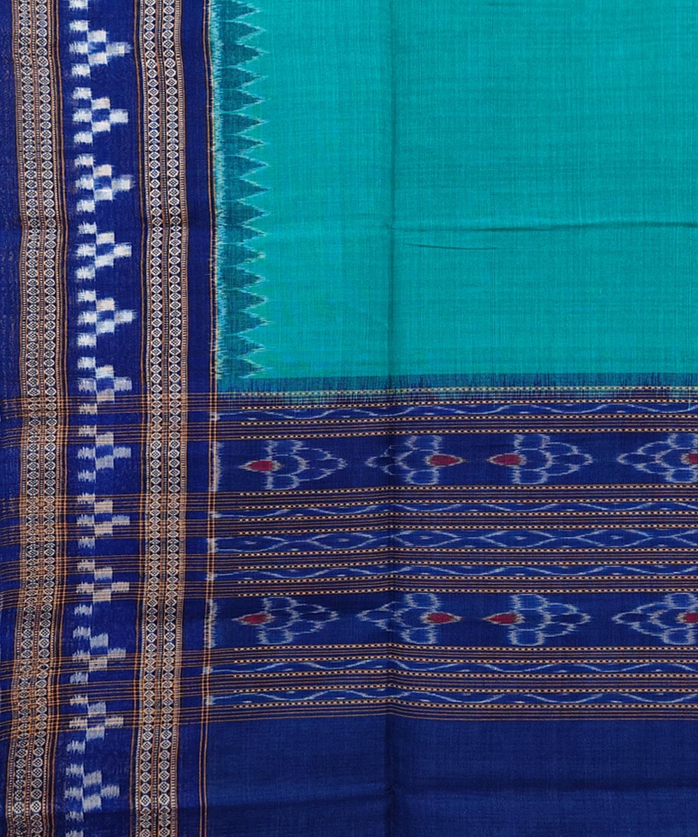 Green Blue Sambalpuri Handwoven Double Ikat Cotton Dupatta Image 3